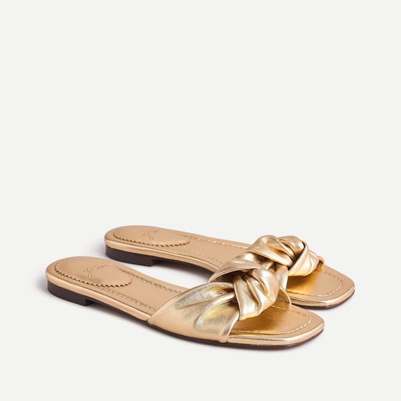 J. Crew Shoes - New JCREW Size 7.5 Knotted Slide Sandals in Metallic Gold Leather